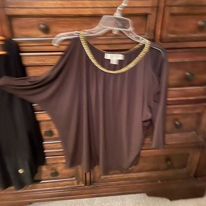 Michael Kors brown blouse with gold chain detail